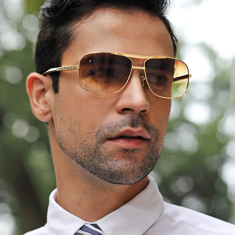 New Attitude Vintage Square Frame Sunglasses for Men, Fashionable Retro Aviator Style Shades, Streetwear Trendy Eyewear