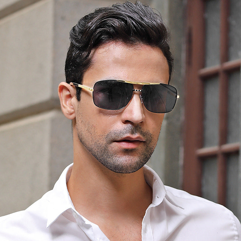 New Attitude Vintage Square Frame Sunglasses for Men, Fashionable Retro Aviator Style Shades, Streetwear Trendy Eyewear